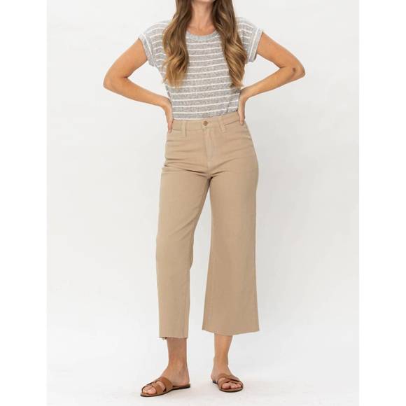 Judy Blue - Womens High Waist Vintage Grey Wash and Front Pocket Embroidery Crop Wide Leg main image 1